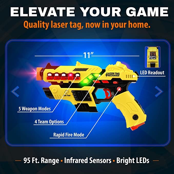 USA Toyz Rechargeable Laser Tag Game - 4pk Laser Tag Set with Guns and Vests