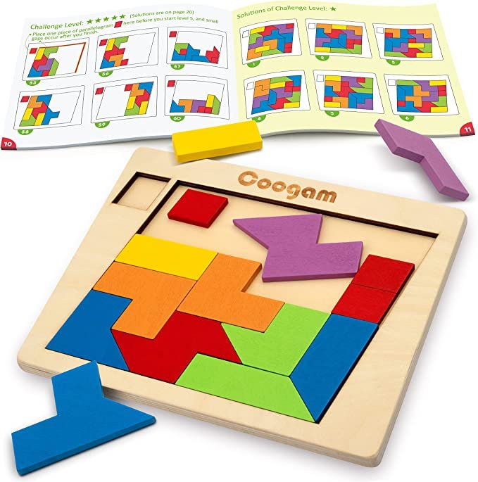 Coogam Wooden Puzzle Blocks Geometric Tangram Brain Teasers