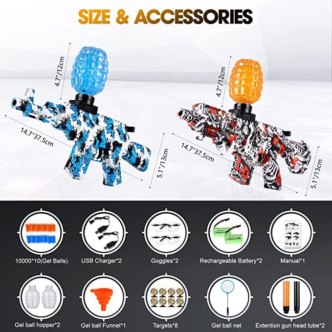 2 Set Electric Gel Splatter Toy, Full Auto and Manual Dual Mode