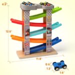 Coogam Wooden Race Track Car Ramp Toy for Toddler, Learning Toys Gift for 3 4 5 Years Old Baby Kids