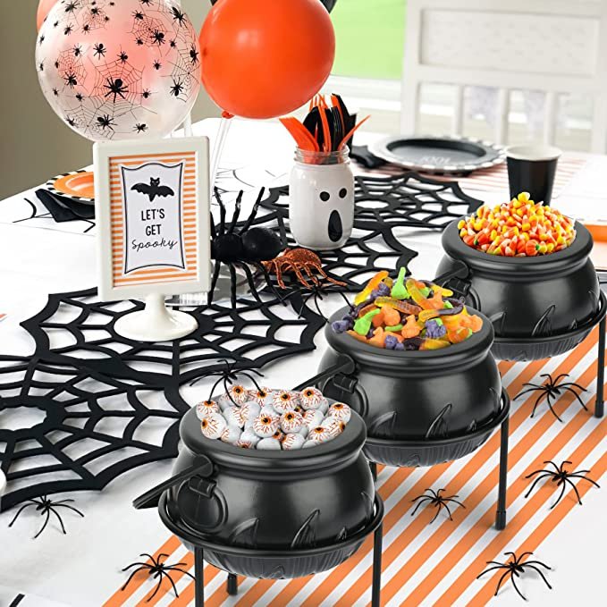 Halloween Party Decorations, Set of 3 Witches Cauldron Serving Bowls on Stand