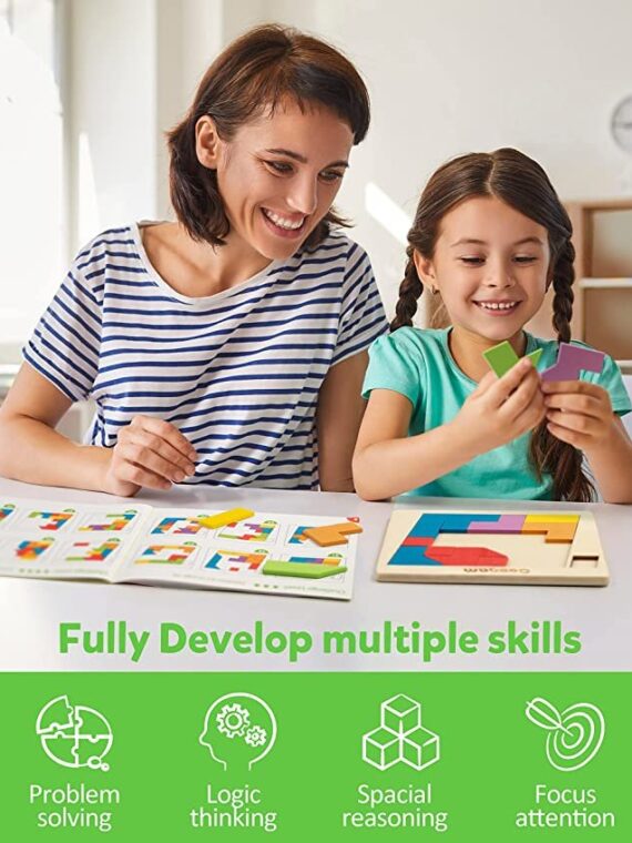 Coogam Wooden Puzzle Blocks Geometric Tangram Brain Teasers