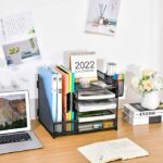 5-Tier Paper Letter Tray Organizer with Drawer and 2 Pen Holder, Marbrasse Desk Organizer with File Holder (Black)