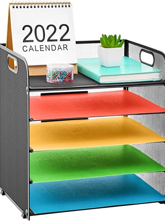 Marbrasse 5-Trays Desktop File Organizer with Pen Holder