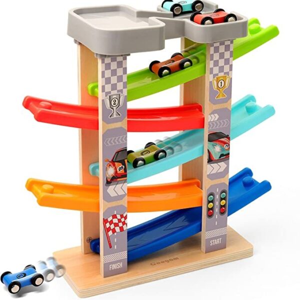 Coogam Wooden Race Track Car Ramp Toy for Toddler, Learning Toys Gift for 3 4 5 Years Old Baby Kids