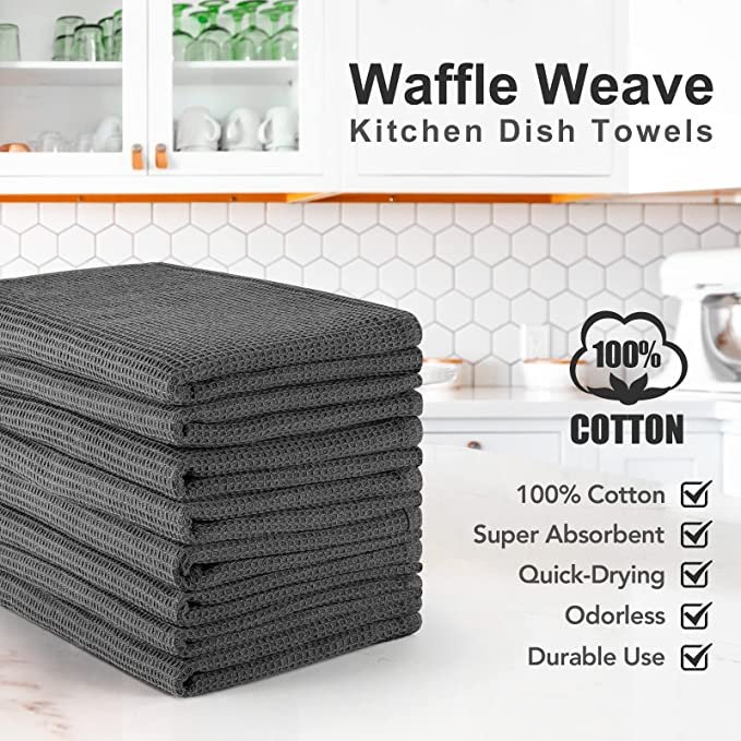 8 Pack Cotton Waffle Weave Kitchen Towels 17 x 25