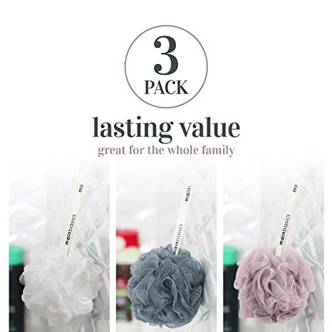 Bath Shower Loofah Sponge Pouf Body Wash Scrubber (Set of 3)