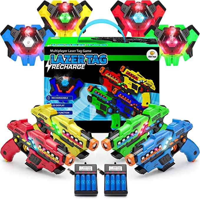 USA Toyz Rechargeable Laser Tag Game - 4pk Laser Tag Set with Guns and Vests